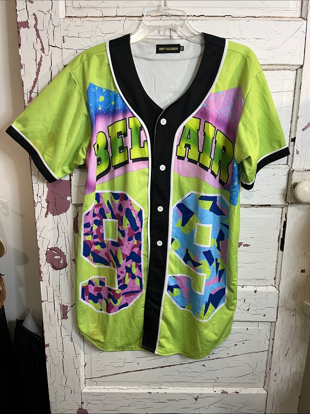 HOP FASHION Bel Air Neon Green Graphic Baseball Jersey MENS XXL